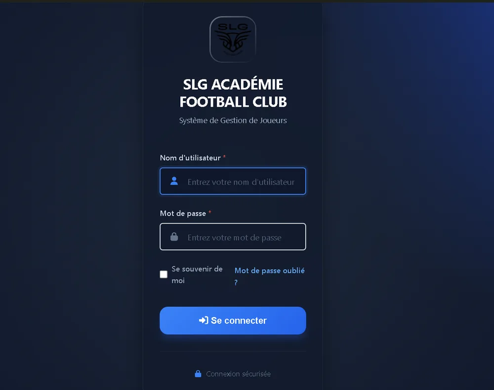 SLG Académie Football Club player management system login